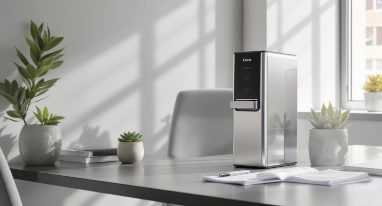 Distributeur de monnaie intégré dans un espace professionnel moderne