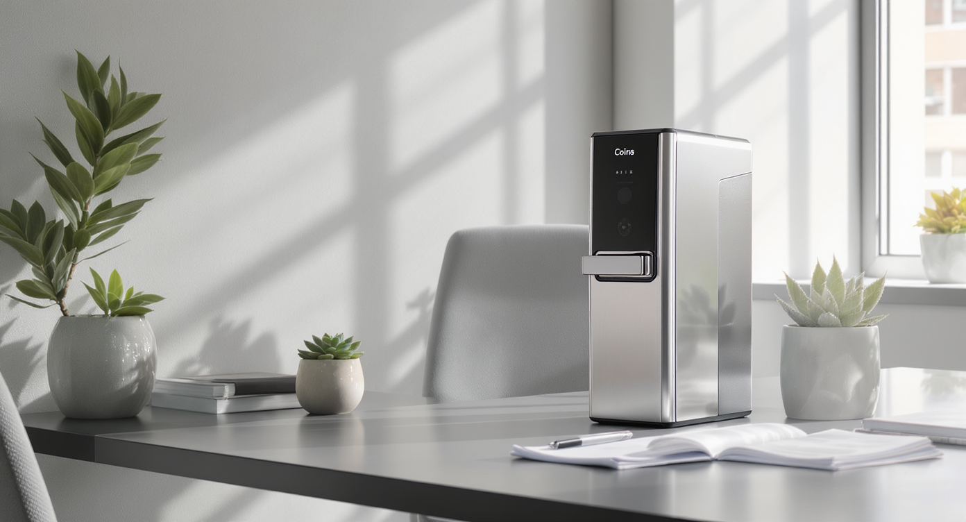 Distributeur de monnaie intégré dans un espace professionnel moderne